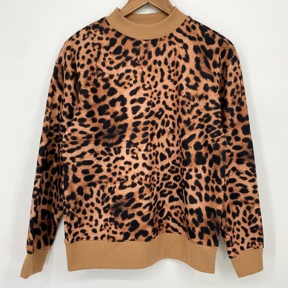 NWT BP NORDSTROM Crew Neck Leopard Print Pullover Sweatshirt Size XXS Loungewear - Picture 1 of 7